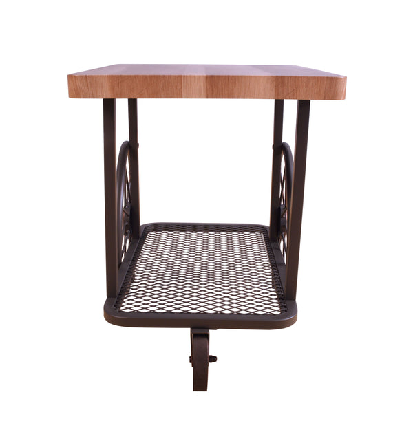 English Elm Francie Industrial Coffee Table with Diamond Mesh Shelf, Metal Wheels & Antique Gray Wood Finish Oak 30 L x 22 W x 7 H B2726P251279