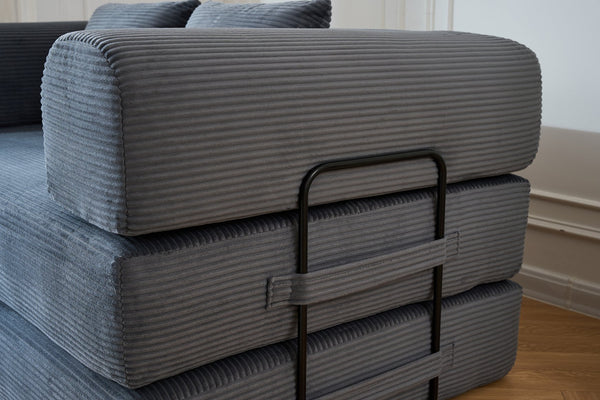 English Elm 59'' Corduroy Floor Sofa Convertible Sleeper with Bolster Pillow for Studio Living Gray W3434P449859