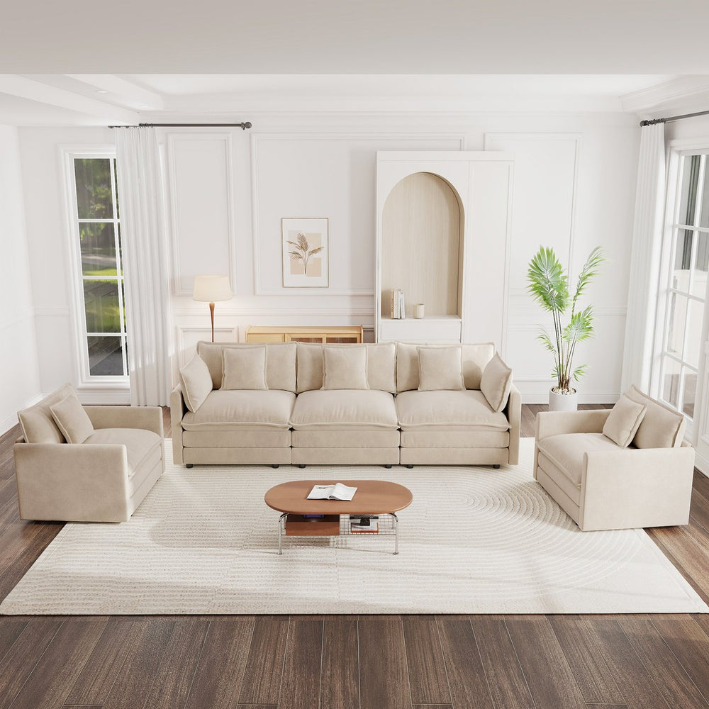 English Elm Sofa 3 Piece Living Room Set Chenille Upholstered with Rounded Arms Modern Style W714S00891