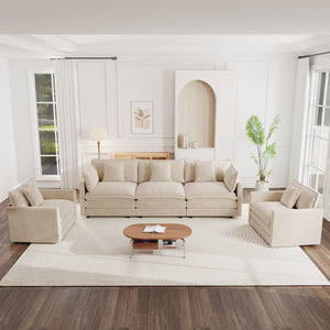 English Elm Sofa 3 Piece Living Room Set Chenille Upholstered with Rounded Arms Modern Style W714S00891