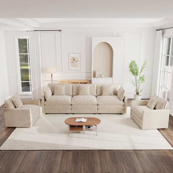 English Elm Sofa 3 Piece Living Room Set Chenille Upholstered with Rounded Arms Modern Style W714S00891