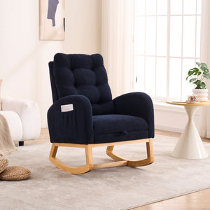 English Elm LY-5104 Plush High-Back Rocking Chair with Footrest & Storage Pocket, Ergonomic Foam Cushion for Nursery Blue W2231P292993