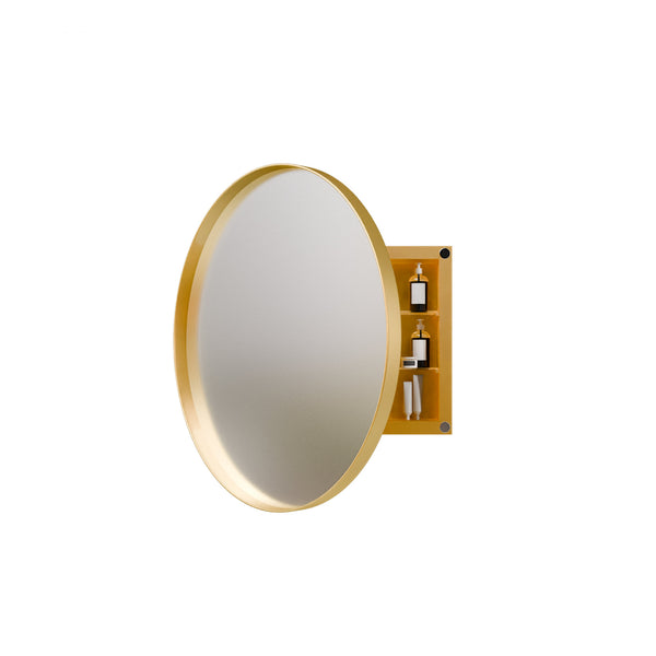 English Elm 23.6 Inch Round Matte Metal Medicine Cabinet with Mirrored Door and Adjustable Shelves Golden W1435P312262