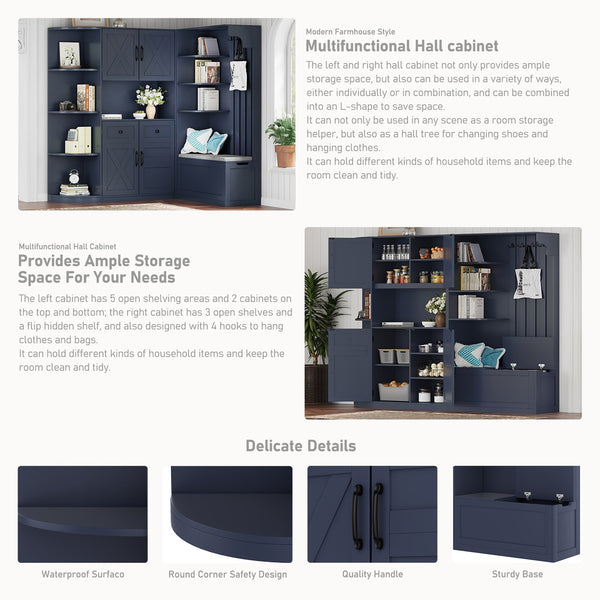 English Elm Multifunctional Hall Cabinet – Stylish 2-In-1 Storage Solution With Hooks For Entryway & Living Room W1580S00187