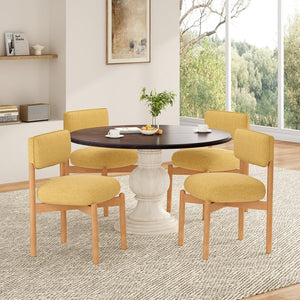 English Elm Modern Linen Upholstered Dining Chair Set Solid Wood Cross Base Removable Back Yellow T3623P466015