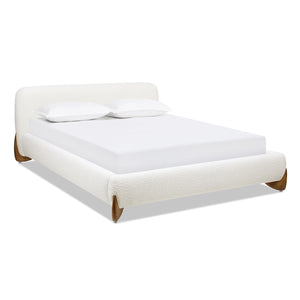 English Elm Jennifer Taylor Home - Alpine Cozy Queen Platform Bed In Ivory White Boucle With Rounded Headboard & Solid Wood Legs B2719P281849