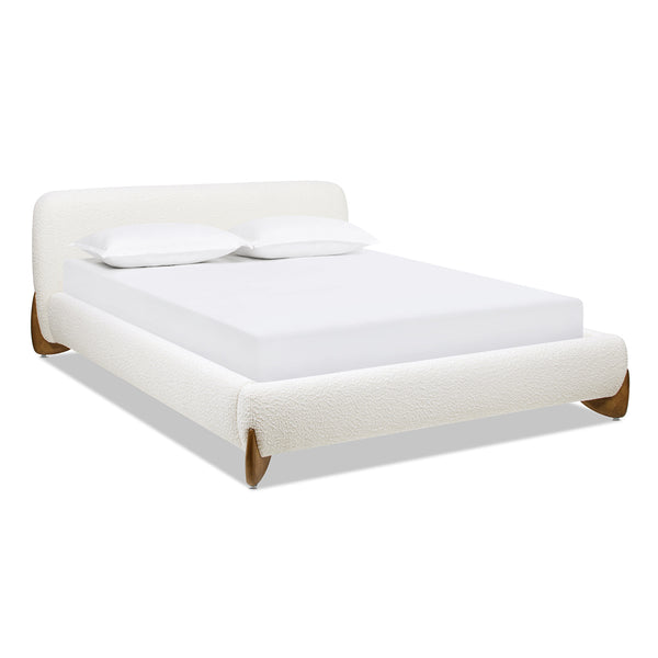 English Elm Jennifer Taylor Home - Alpine Cozy Queen Platform Bed In Ivory White Boucle With Rounded Headboard & Solid Wood Legs B2719P281849