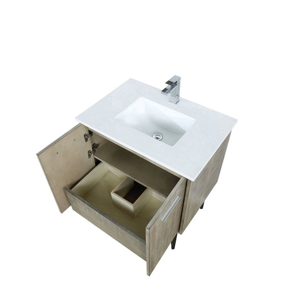 English Elm Rustic Acacia Bath Vanity With White Quartz Top & Chrome Faucet Set - Stylish Storage Solution! B2731P259600-GIGA