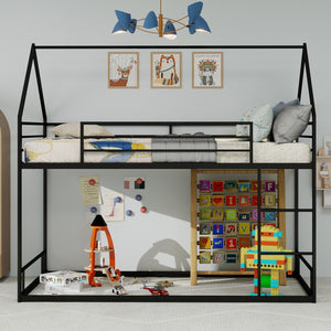 English Elm Metal Twin over Twin Bunk Bed Sturdy Heavy-Duty Frame with Silent Slats, 13" Guardrail & Ladder Black W1935P330797