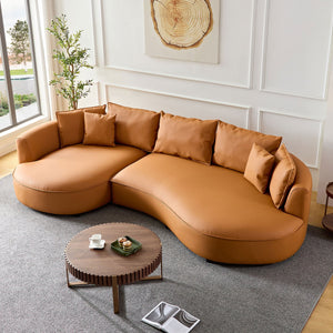 English Elm Modern Curved Sectional Sofa For Living Room - 5-Seat Eco-Leather Couch In Vibrant Orange Design W2582S00077