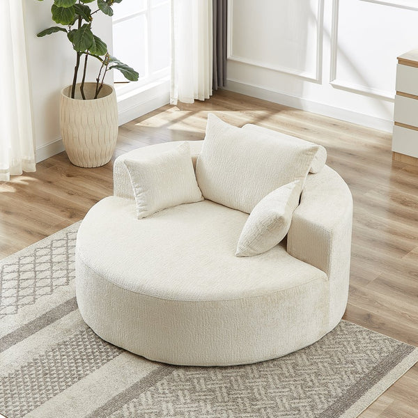 English Elm 55'l Chenille Round Sleeper Chair Fluffy Sculptural Seat for Living Room or Bedroom W834P401614