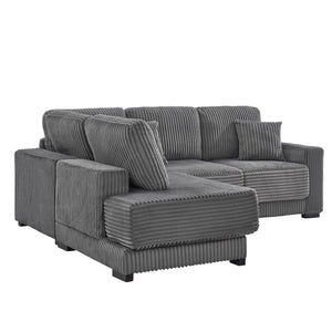 English Elm 93" Sectional Sofa L-Shaped Upholstered Corduroy 3-Seater with Reversible Chaise, Solid Wood Frame, Plush Coil-Foam Cushions Grey W1097S00222