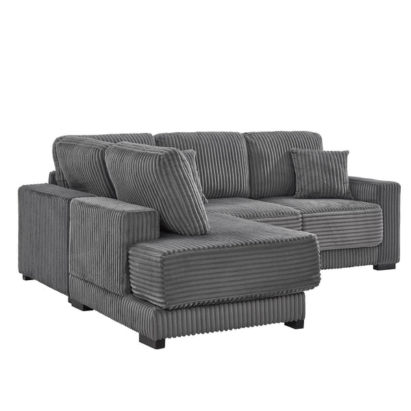 English Elm 93" Sectional Sofa L-Shaped Upholstered Corduroy 3-Seater with Reversible Chaise, Solid Wood Frame, Plush Coil-Foam Cushions Grey W1097S00222