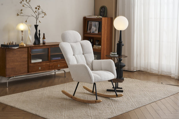 English Elm 055-teddy Plush Fabric Nursery Glider with High Back Support and Modern Rocking Base W527P228306