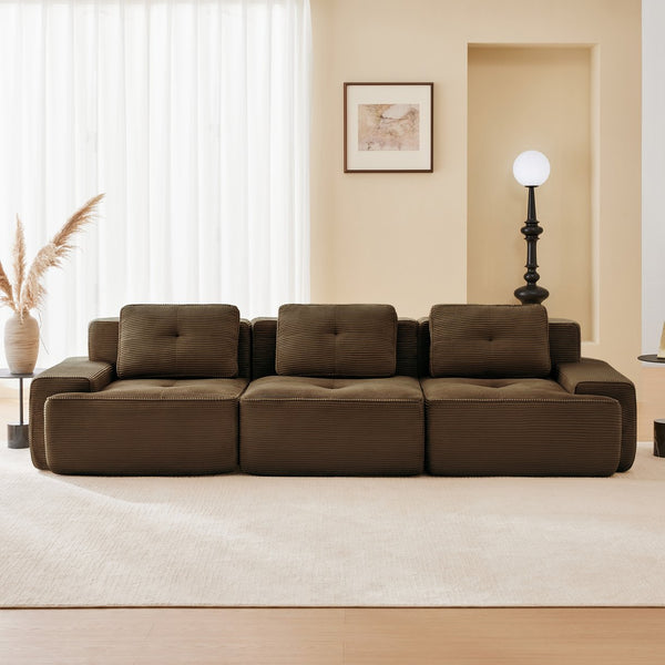 English Elm 117" Modern Modular Sectional Sofa - Plush Corduroy 3-Seater Couch, No Assembly, Stylish & Comfortable W714S01503