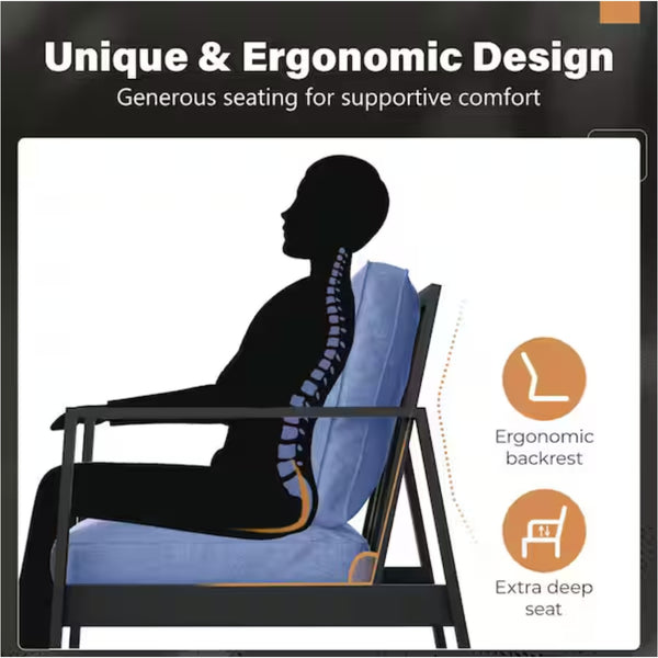 English Elm Set of 2 Outdoor Aluminum Patio Armchairs Rust Proof Frame with Plush Foam Cushions Black+Blue B082P454982