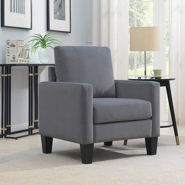 English Elm 1pc Mid-century Modern Accent Chair Microfiber Upholstery Tapered Legs Cozy Seating Gray B011P201583