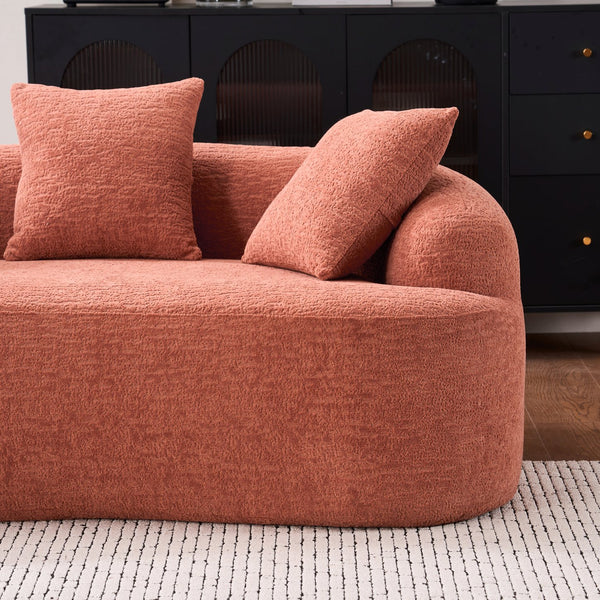 English Elm LY-025S Curved Loveseat Sofa Compact 65" chenille upholstery, 30D foam with spring core, 300lb capacity, 3 pillows, apartment-friendly Coral W2231P292947