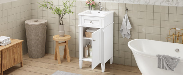 English Elm 16-inch French Style Freestanding Vanity Set with Ceramic Sink and Soft Close Cabinet White N710P405388K