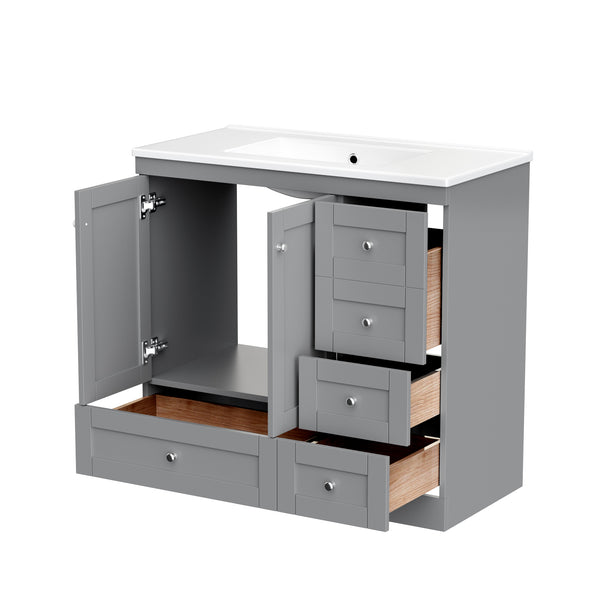 English Elm 36 36" Modern Shaker Bathroom Vanity with Ceramic Sink, Soft-Close Drawers & Doors, Durable Handles Grey N729P288872E