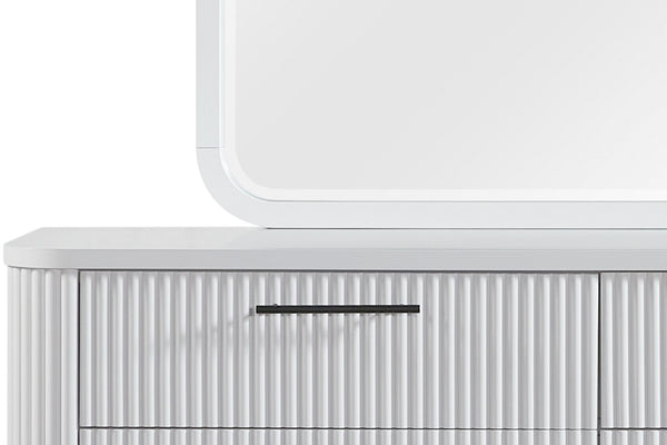 English Elm 6 Drawer Dresser with Reeded Fronts and Metal Base, Solid Wood Build, Felt & Cedar Lined Drawers White 61.5 L x 21.5 W x 35 H B2699P270988