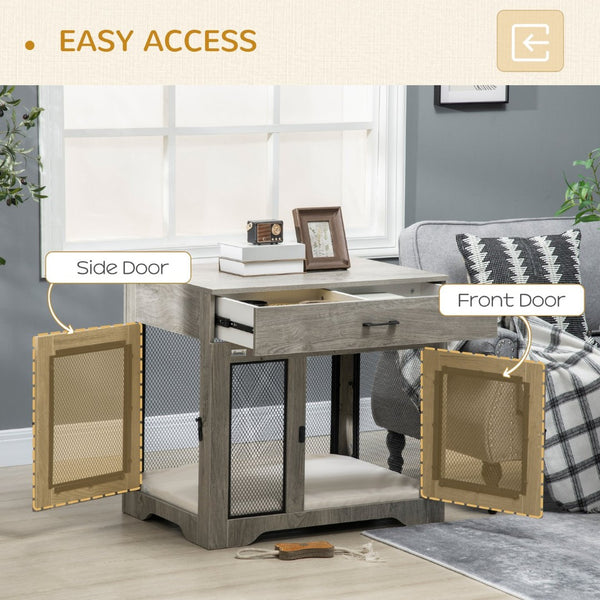 English Elm Pawhut Stylish Dog Crate End Table With Soft Cushion & Drawer, Durable Indoor Furniture For Small Dogs W2225P217153-GIGA