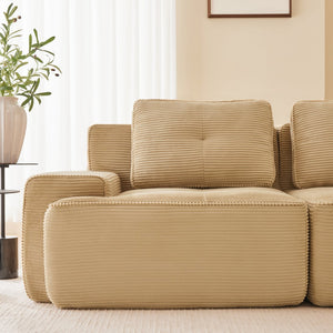 English Elm Modern Corduroy Sectional Sofa Deep Seat V Shape Tufted Couch with Movable Ottoman Camel W714S01588