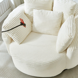 English Elm Swivel Barrel Accent Chair Chenille Tufted Round Club Seat for Living Room Lounge Beige N719S002320A