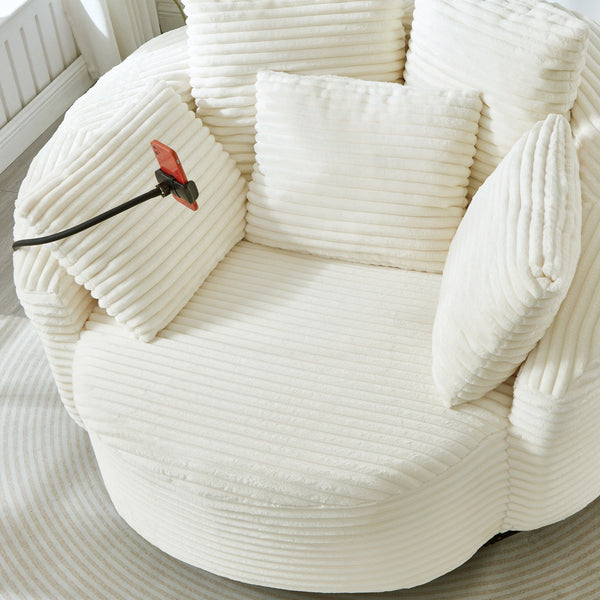 English Elm Swivel Barrel Accent Chair Chenille Tufted Round Club Seat for Living Room Lounge Beige N719S002320A