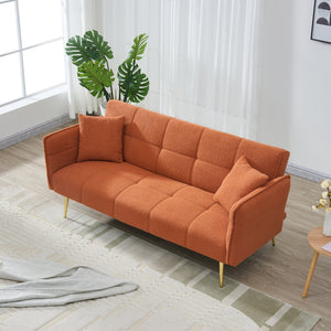 English Elm 70-inch Teddy Fleece Sofabed Convertible Futon with Adjustable Arms & Backrest, Plush Studio Bed Lounge Orange W2290P257421