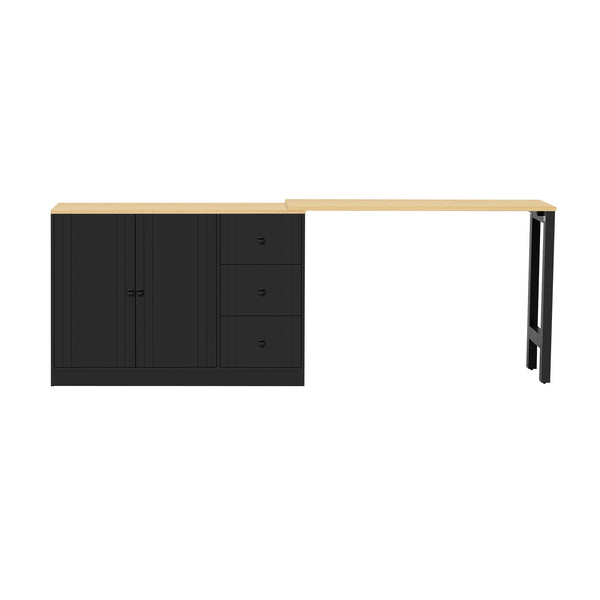 English Elm U_style Extendable Wooden Sideboard with 3 Drawers and 2 Doors for Entryway Living Room N711P334768O