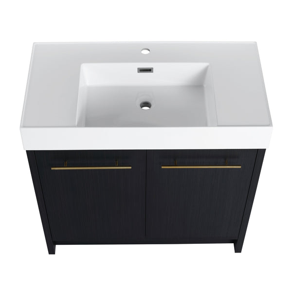 English Elm 36 Inch Freestanding Bathroom Vanity With Resin Sink & Soft-Close Doors – Modern, Durable Design W999S00179