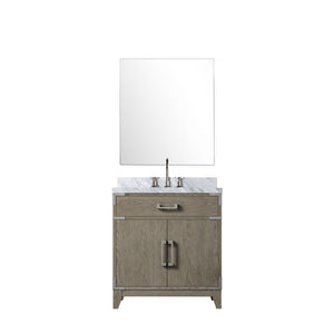 English Elm Grey Oak 30" Single Bath Vanity Set With Carrara Marble Top, 28" Mirror & Chrome Faucet Included B2731S02005
