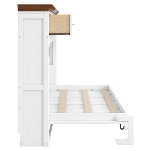 English Elm Twin Size Murphy Bed With 3 Drawers – Space-Saving Design For Small Rooms, Stylish White Finish N7090004021K-GIGA