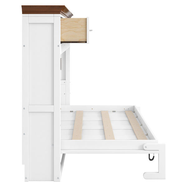 English Elm Twin Size Murphy Bed With 3 Drawers – Space-Saving Design For Small Rooms, Stylish White Finish N7090004021K-GIGA