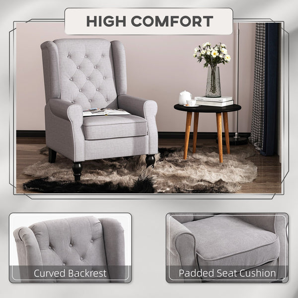 English Elm HOMCOM Button-Tufted Accent Chair with High Wingback, Deep Diamond Tufting and Plush Padded Seat Grey W2225P217480