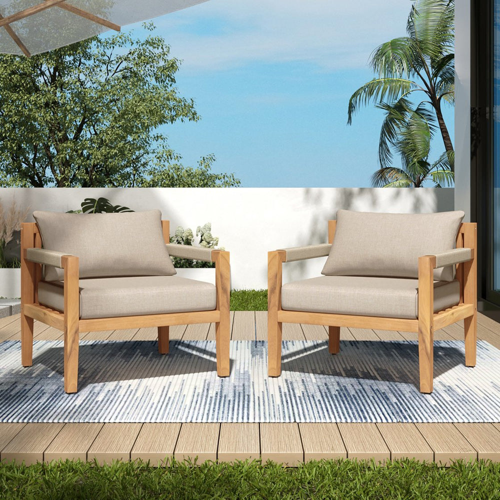 English Elm Christopher Knight Home® - Acacia Wood Leisure Chair With Beige Rope – Stylish, Spacious & Weather-Resistant For Any Patio N769P326314T_2