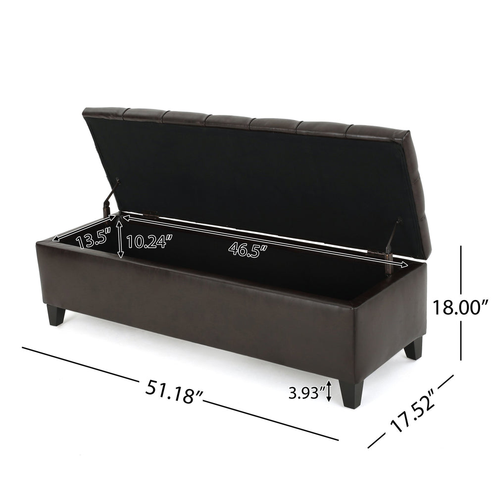 English Elm Ottoman Storage Bench Boucle Upholstered with Tufted Lid and Rubberwood Legs for Bedroom N779P369512D