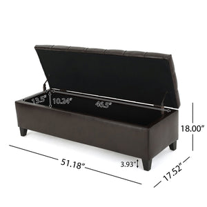 English Elm Ottoman Storage Bench Boucle Upholstered with Tufted Lid and Rubberwood Legs for Bedroom N779P369512D