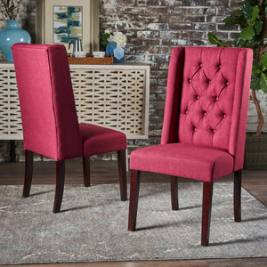 English Elm Dining Chair Set of Two Wingback Button Tufted High Back Birch Leg Upholstered Red 61539.00DRED