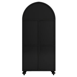 English Elm Modern Arched Storage Cabinet Antique Black Steel & Tempered Glass Doors Industrial Farmhouse Display W3122P272652