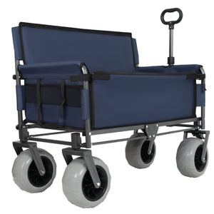 English Elm 3-in-1 Folding Utility Wagon Converts to Bench Seat with All-terrain Balloon Tires Dark Blue W2932P312718