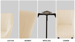 English Elm 63" Cream Mdf Dining Table Set with Carved Wave Legs and Beige Pu Upholstered Chairs Beige+Cream W2189S00849