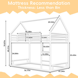 English Elm Metal Twin over Twin Bunk Bed Sturdy Heavy-Duty Frame with Silent Slats, 13" Guardrail & Ladder White W1935P330798