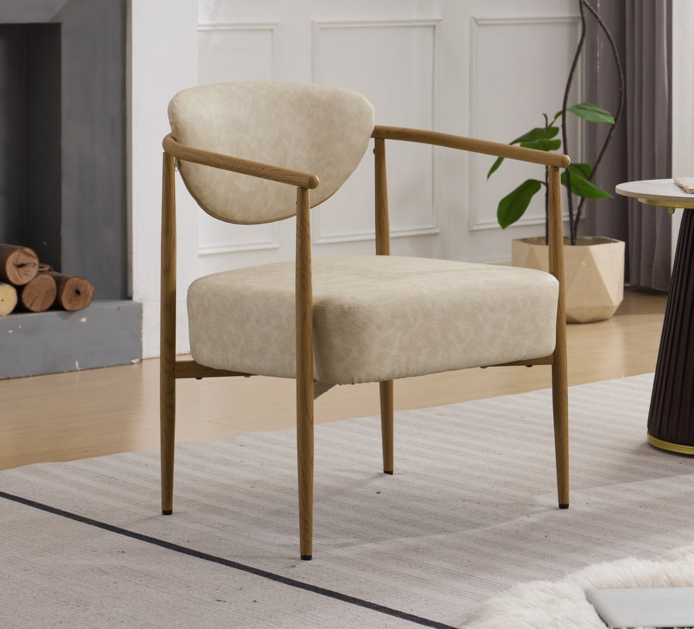 English Elm Beige Woven Fabric Dining Chair Set of Two with Wood Grain Iron Frame for Any Room W3149S00003