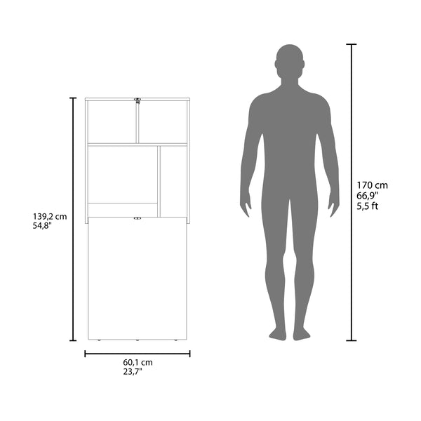 English Elm Kaplar Wall-Mounted Folding Table 33"x23" with Four Shelves — Space-Saving White Desk & Ironing Station B200P253739