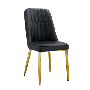 English Elm Table and Chair Set Marble Glass Top Gold Legs Black Pu Seats Modern Dining W1151S04650