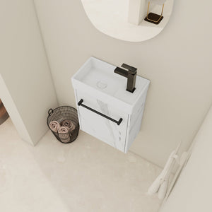 English Elm 16'' Floating Wall-Mounted Bathroom Vanity with Ceramic Basin, Soft-Close Door, Water-Resist Finish White W999P236337