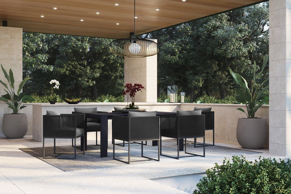 Sunpan Lucerne Modern Square Dining Table - Stylish Sterling Black Aluminum for Outdoor Elegance 70W x 40D x 30H