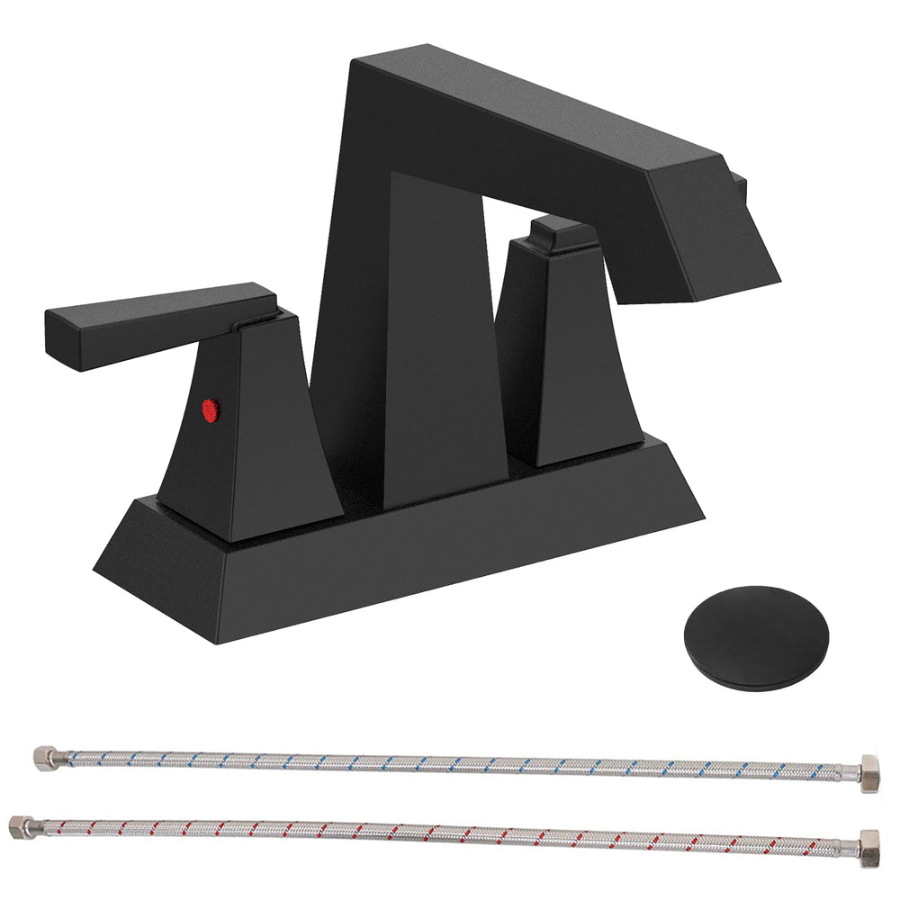 English Elm 2-Handle Matte Black Bathroom Sink Faucet – Modern 4-Inch Centerset With Pop-Up Drain & Supply Lines T3177P277478